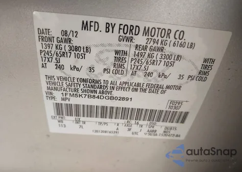 2013 Ford Explorer from USA, damaged, VIN 1FM5K7B84DGB02891